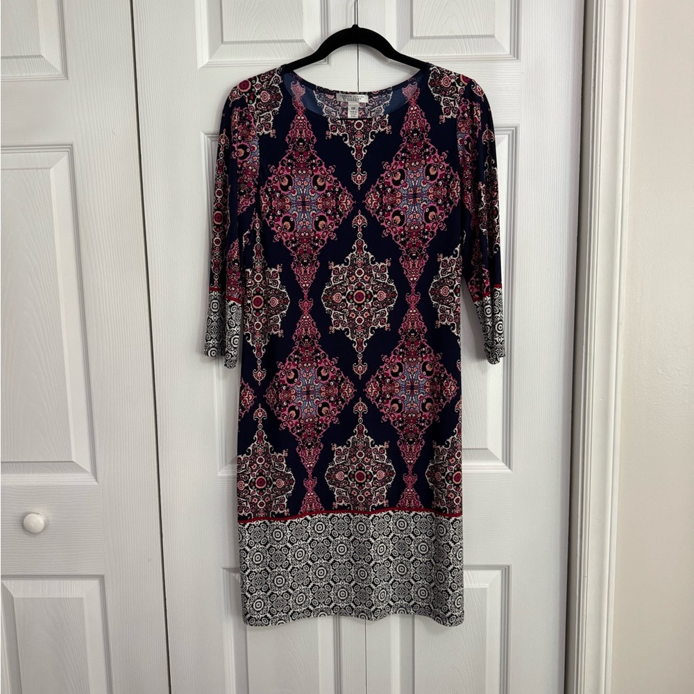 London Style Navy and Pink Long Sleeve Dress